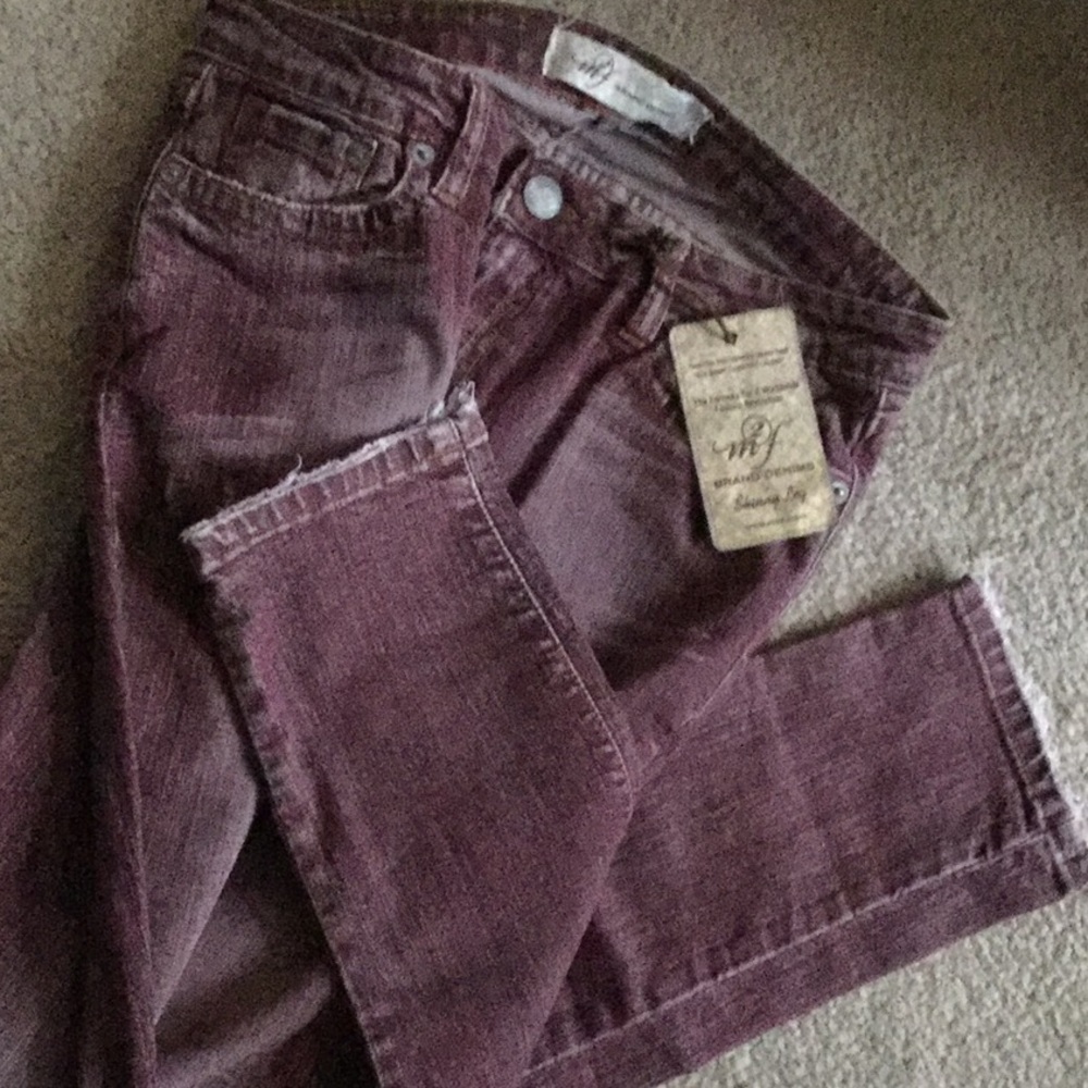 NWT M2F Distressed merlot plum burgundy denim skinny jeans